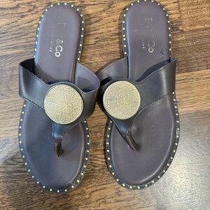 Rag&Co Dark Brown Sandals with Gold Details